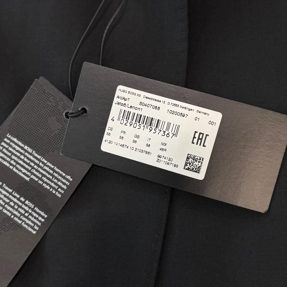 Hugo Boss Blazer Mens 48R Black Jets6/Lenon1 Travel Line Stretch Suit Jacket NWT